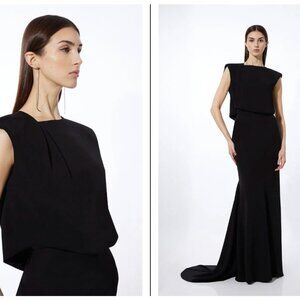 KAREN MILLEN - Premium Bonded Viscose Crepe Drape Detail Woven Maxi Dress